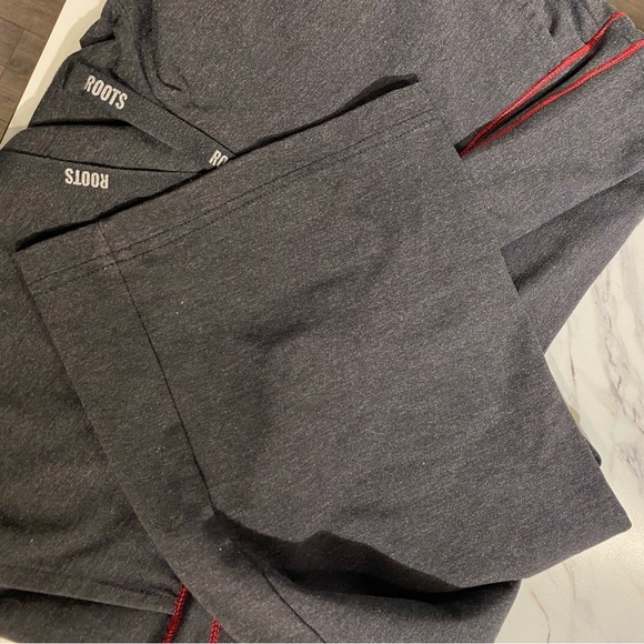 Roots Active joggers leggings grey with red stripe drawstring waist large - Picture 9 of 9